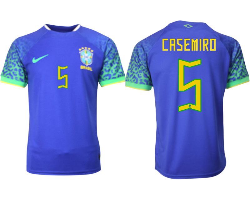 Men 2022 World Cup National Team Brazil away aaa version blue #5 Soccer Jersey->->Soccer Country Jersey